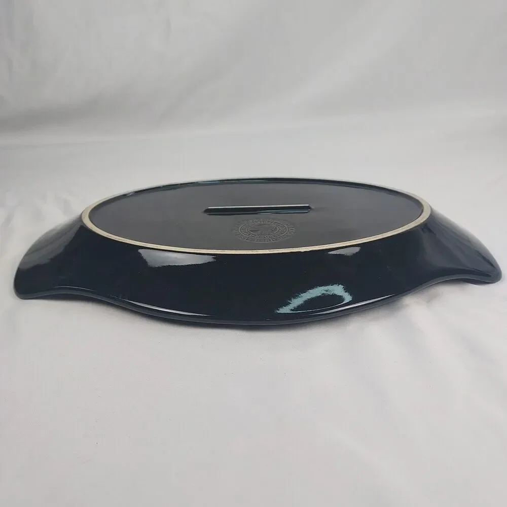 Longaberger Pottery Black Oval Serving Platter Handled USA Woven Traditions